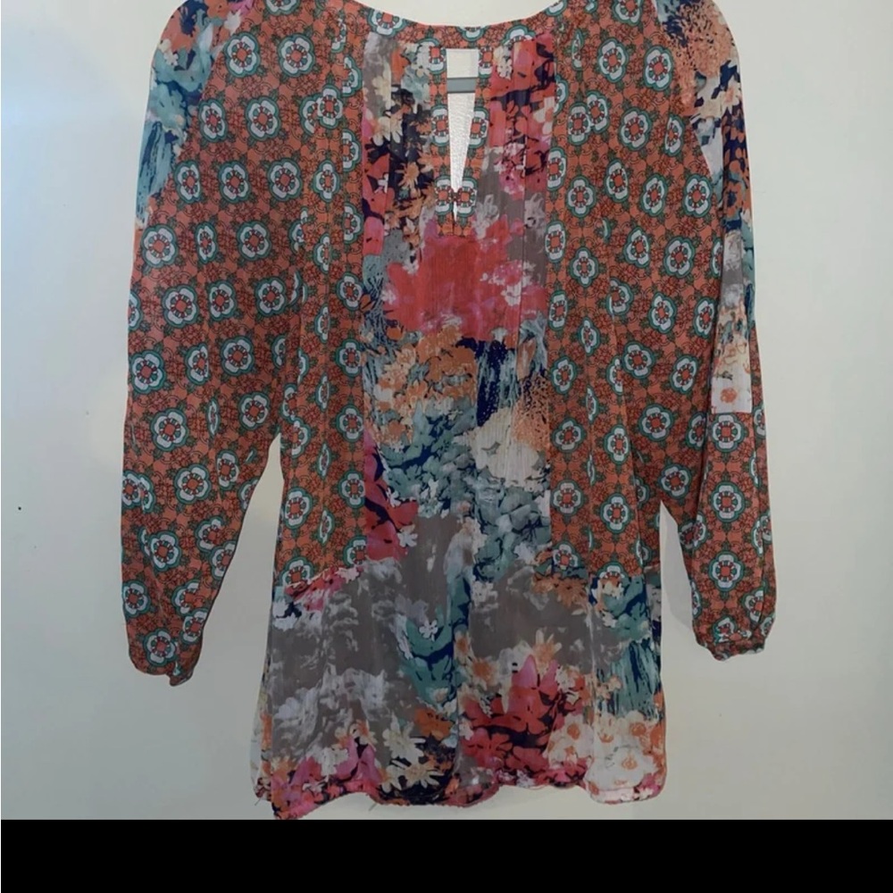 Anthropologie 💮 fig and flower patchwork boho top large - Picture 3 of 4